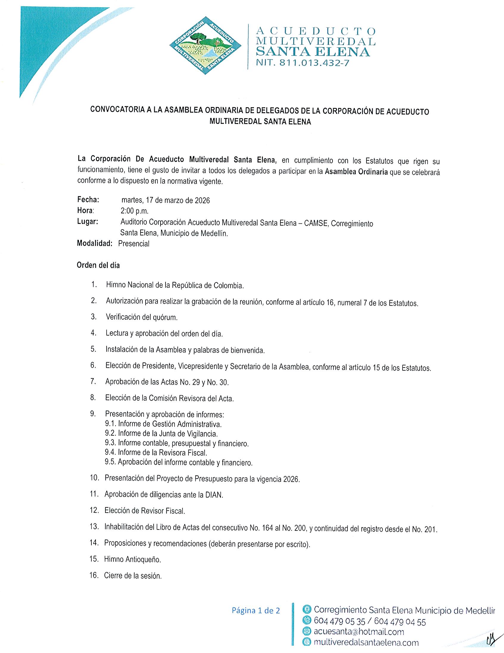 Convocatoria Asamblea Ordinaria